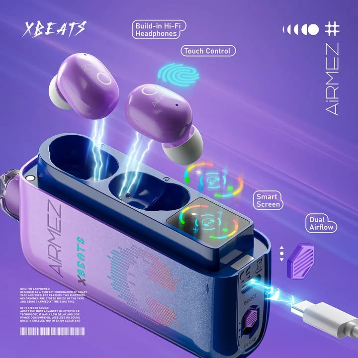 AIRMEZ Xbeats 40000 Puffs Disposable Vape - Airpods Bluetooth Screen Display - Image 2