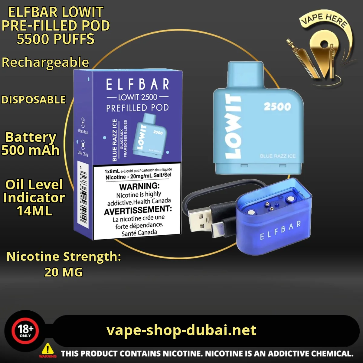 ELFBAR LOWIT PRE-FILLED POD 5500 PUFFS 20MG - Image 3
