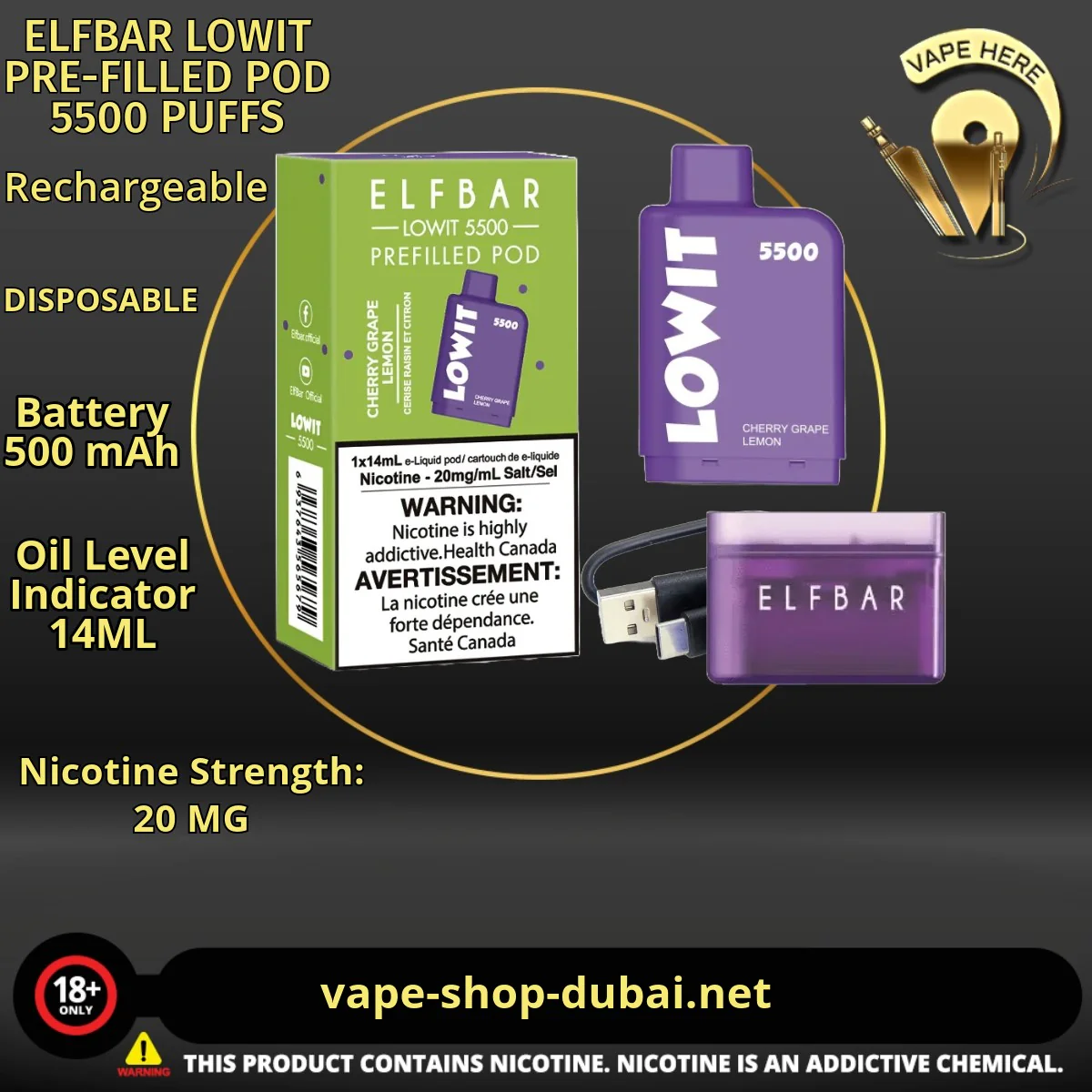 ELFBAR LOWIT PRE-FILLED POD 5500 PUFFS 20MG - Image 4