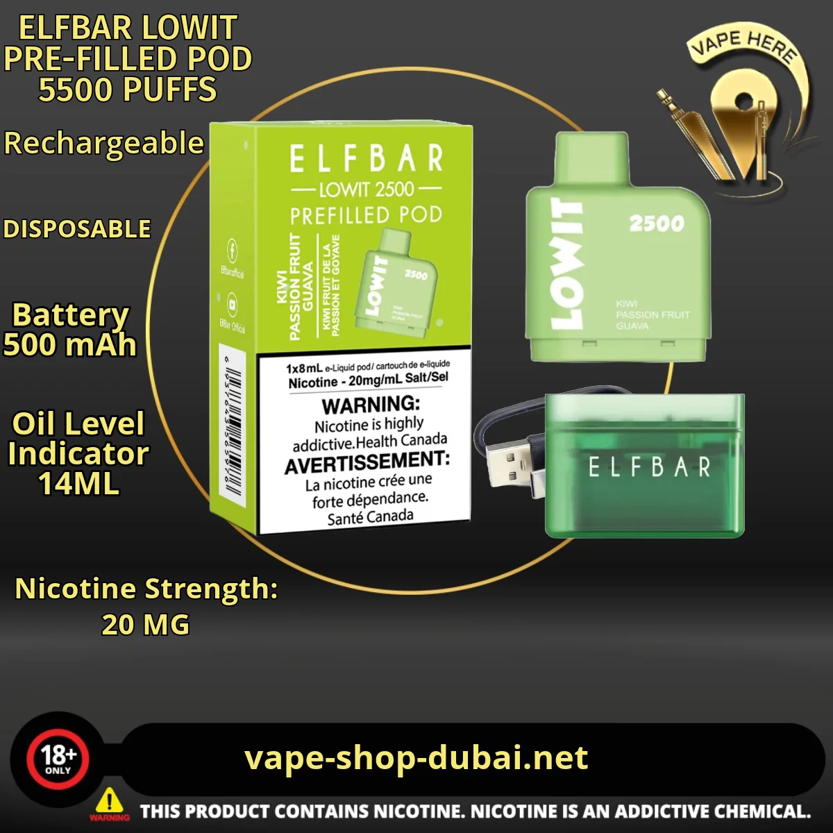 ELFBAR LOWIT PRE-FILLED POD 5500 PUFFS 20MG - Image 5