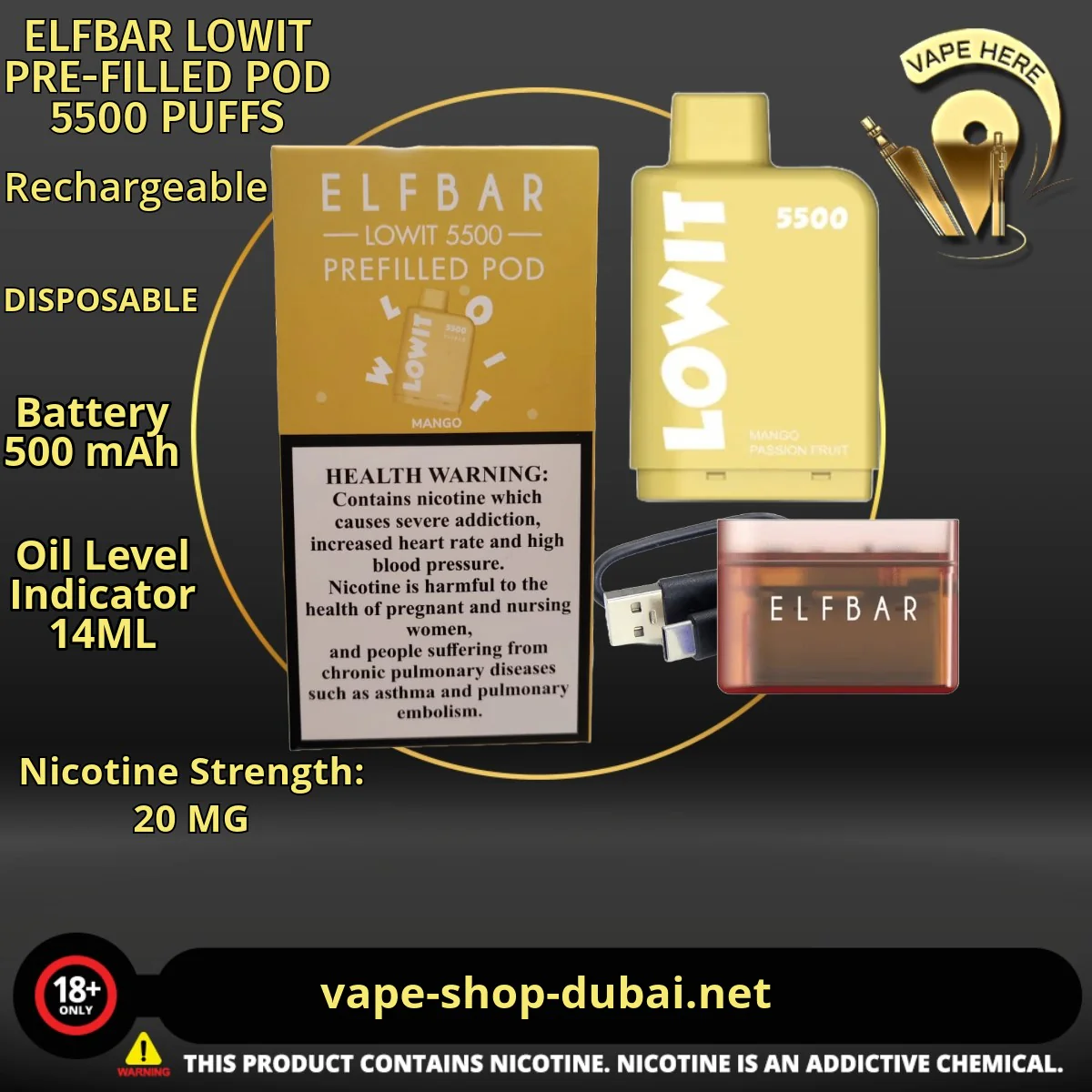ELFBAR LOWIT PRE-FILLED POD 5500 PUFFS 20MG - Image 7