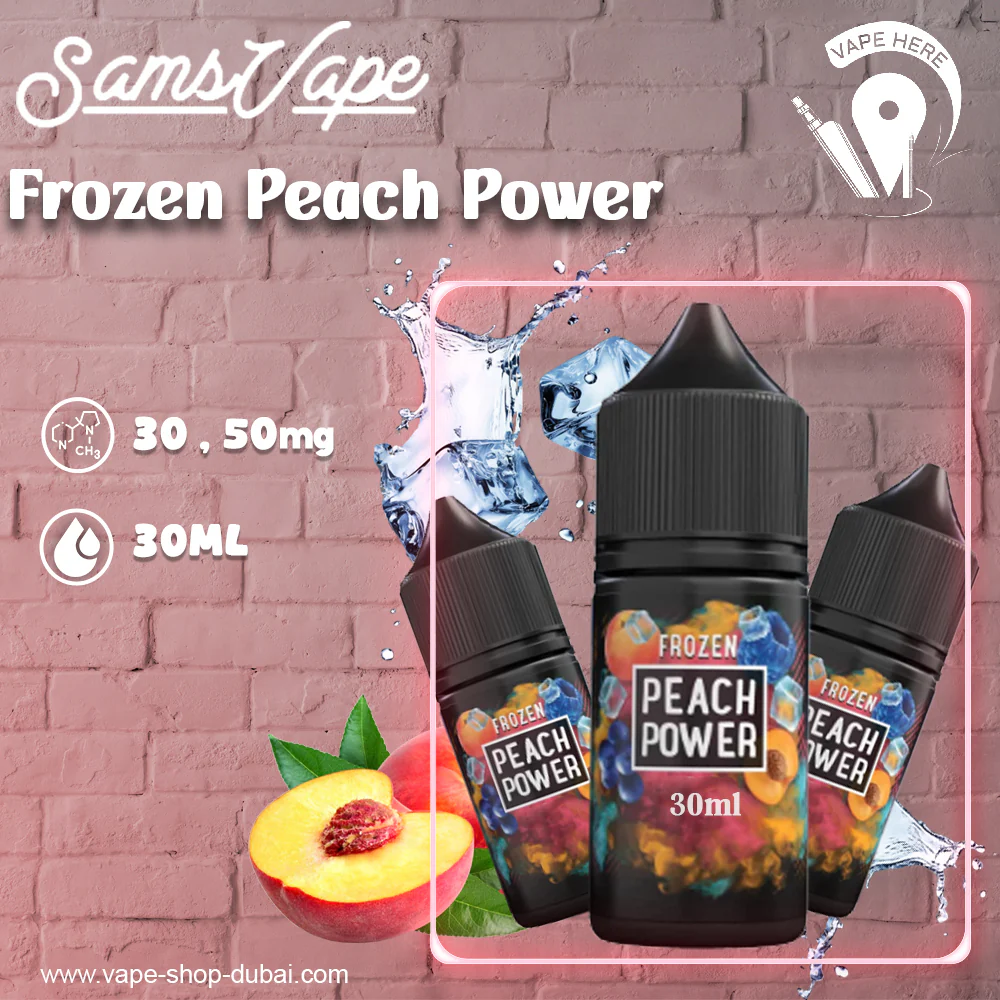 Frozen Peach Power Saltnic By Sam Vapes