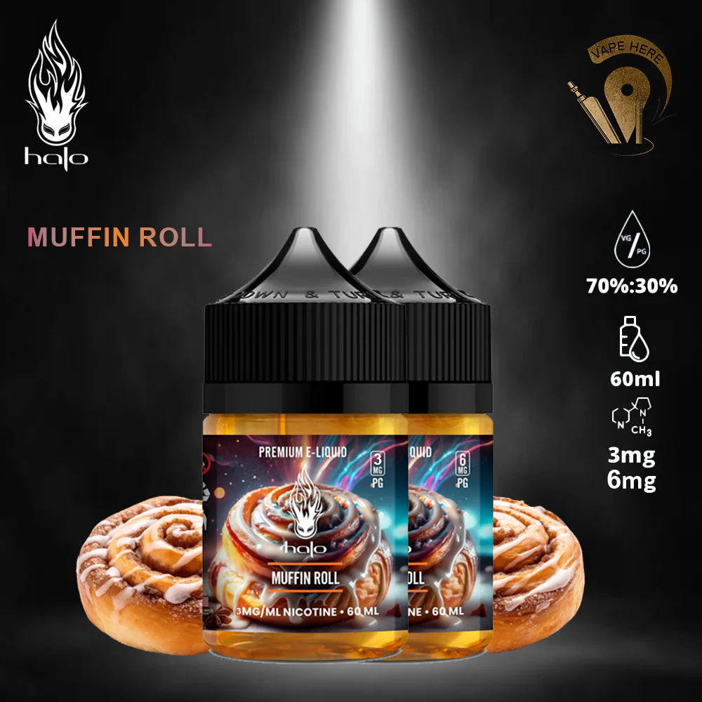 Halo Muffin Roll 60ml E-Liquid - Muffin, Vanilla, Caramel and Cinnamon