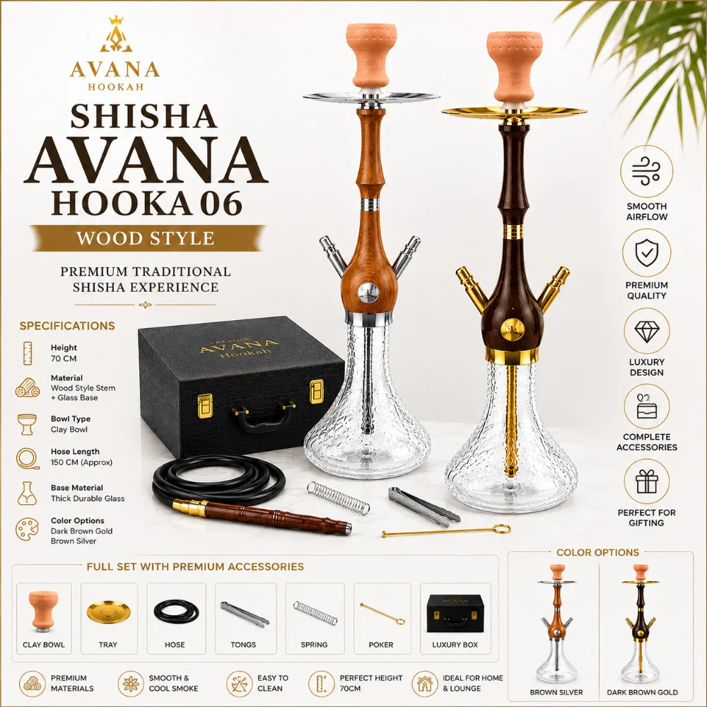SHISHA AVANA HOOKA 06 Wood Style πΊ β Premium Traditional Hookah 70CM