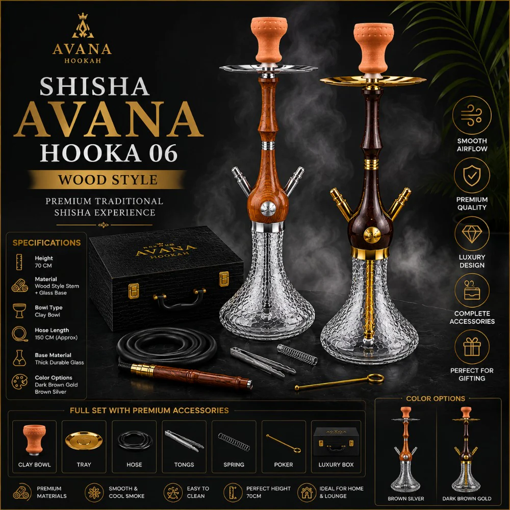 SHISHA AVANA HOOKA 06 Wood Style πΊ β Premium Traditional Hookah 70CM - Image 2