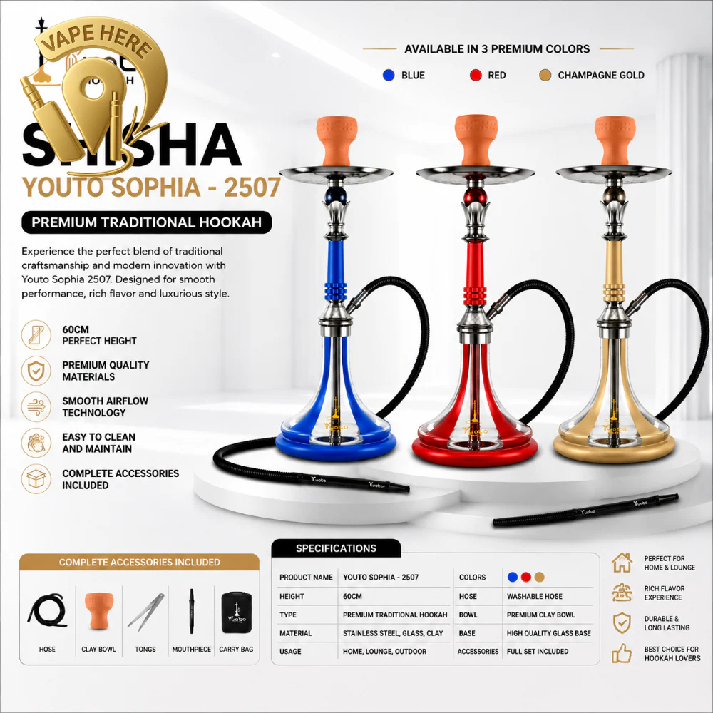 SHISHA YOUTO SOPHIA 2507 🔥   Premium Traditional Hookah 60CM