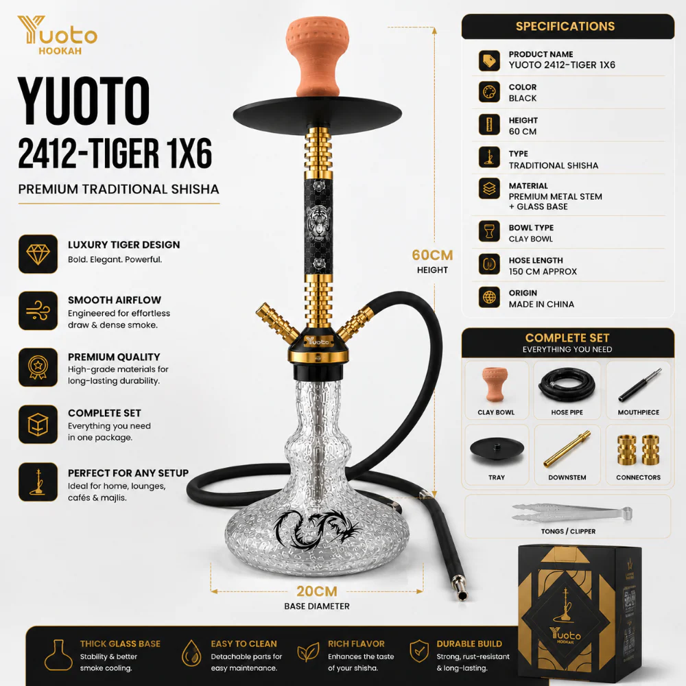 SHISHA YUOTO TIGER 2412 π― β Premium Traditional Hookah 60CM