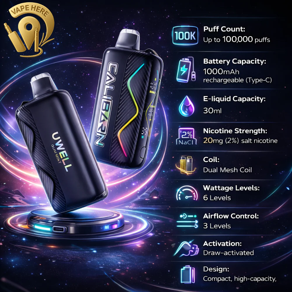 100K UWELL CALIBURN BAR Disposable Vape - Image 2