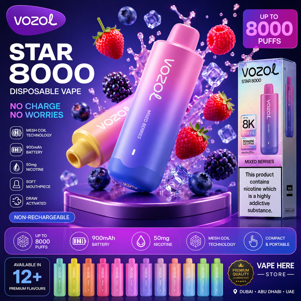 Vozol Star 8000 Puffs 50mg Disposable Vape – Non-Rechargeable