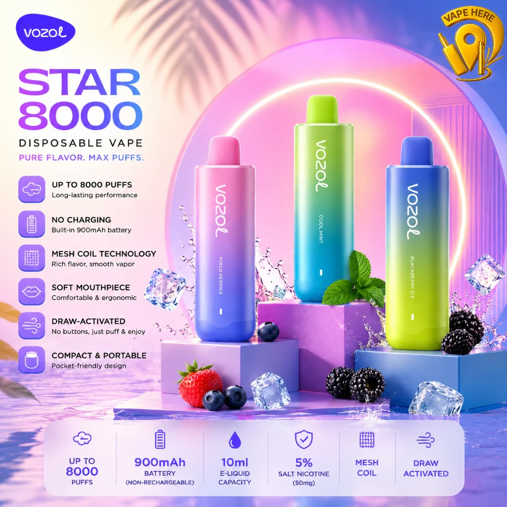 Vozol Star 8000 Puffs 50mg Disposable Vape – Non-Rechargeable - Image 2