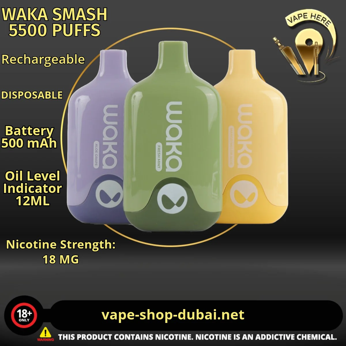 WAKA SMASH 5500 PUFFS 18MG DISPOSABLE VAPE - Image 2
