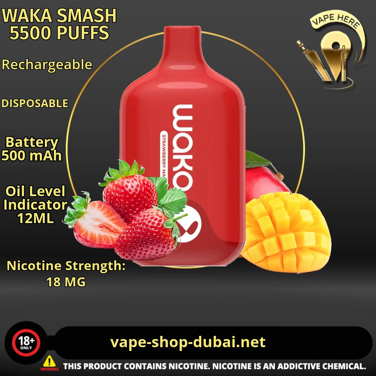 WAKA SMASH 5500 PUFFS 18MG DISPOSABLE VAPE - Image 3